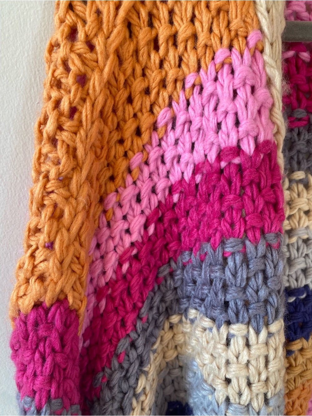 Pink Lily Multicolor Chunky Striped Open Knit Cardigan cottagecore size large - Picture 2 of 7